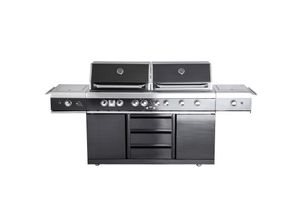 4041571009609 - Edelstahl Außenküche ALLGRILL EXTREM LIGHT BLACK-Line 347 kW 6-flammig inkl Steakzone-Keramikbrenner und Seitenkocher