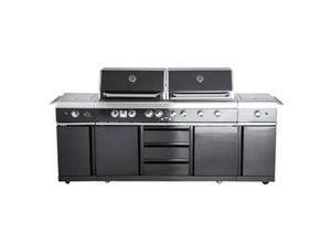 4041571009708 - Voll-Edelstahl Außenküche ALLGRILL EXTREM BLACK-Line Steakzone® mit 347 kW Leistung 6-flammig inkl Seitenkocher und Air System