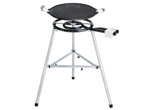 4041571055019 - Hochwertiges Paella-Grill-Set mit Gusseisen-Grillplatte 2-Ring Gasbrenner stabiler Dreibein-Ständer höhenverstellbar Ø 38 cm