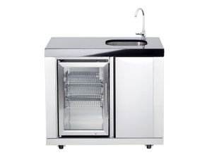 4041571118127 - ALLGRILL Modul 1 Anbauwaschbecken Kühlschrankkombination inkl CASO Kühlschrank - 96x58x90 cm Volledelstahl Marmoroberfläche