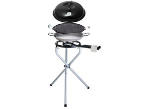 4041571120007 - Multifunktionale Außenküche mit Aufsätzen Grillplatte Paella Pfanne Back- und Warmhaltehaube 2-Ring-Brenner leicht aufzubauen höhenverstellbar