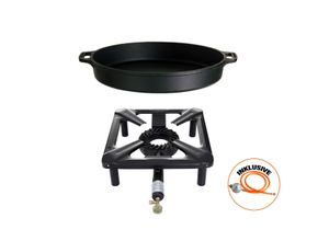 4041571300164 - AllGrill Hockerkocher ohne Zündsicherung + Gusseisenpfanne 40 cm - Camping Freizeit Profiköche