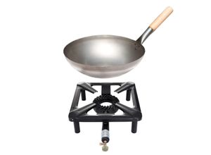 4041571301994 - AllGrill Hockerkocher-Set (klein) - ohne Zündsicherung mit Stahl-Wok Ø 30 cm