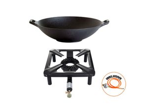 4041571406163 - AllGrill Hockerkocher-Set mit Gusseisen-Wok Ø 37 cm inkl Gasschlauch & Regler