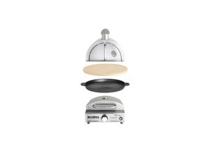 4041571919526 - Multi-Kulti Gasgrill mit Pizzastein und Gussgrillplatte tragbar Ø 33 cm Pizzastein Abmessungen 42 x 51 x 25 cm + Ø 35 cm Gusseisenpfanne und Grillhaube