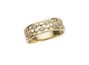 4041633001657 - Goldring FIRETTI Schmuck Geschenk Gold 585 teilw rhodiniert massiv Fingerringe Gr 17 0045 ct P2 = erkennbare Einschlüsse Gelbgold 585-Diamanten 6 mm weiß (gelbgoldfarben silberfarben weiß) Damen Fingerringe mit Brillanten