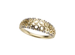 4041633001725 - Goldring FIRETTI Schmuck Geschenk Gold 585optik teilw rhodiniert massiv Fingerringe Gr 18 007 ct P2 = erkennbare Einschlüsse Gelbgold 585-Diamanten 7 mm weiß (gelbgoldfarben silberfarben weiß) Damen Fingerringe mit Brillanten
