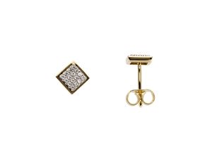 4041633001817 - Paar Ohrstecker FIRETTI Schmuck Geschenk Gold 585 Ohrschmuck Quadrat Ohrringe Gr 011 ct P2 = erkennbare Einschlüsse Gelbgold 585-Diamanten weiß (gelbgoldfarben silberfarben weiß) Damen Ohrstecker zu Kleid Shirt Jeans Sneaker Anlass Geburtstag Weihnachten