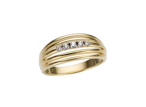 4041633002142 - Goldring FIRETTI Schmuck Geschenk Gold 585 tlw mehrreihig und rhodiniert massiv Fingerringe Gr 18 008 ct P2 = erkennbare Einschlüsse Gelbgold 585-Diamanten 8 mm weiß (gelbgoldfarben silberfarben weiß) Damen Fingerringe mit Brillanten