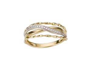 4041633002197 - Goldring FIRETTI Schmuck Geschenk Gold 585 tlw mehrreihig bicolor massiv Fingerringe Gr 19 007 ct P2 = erkennbare Einschlüsse Gelbgold 585-Weißgold 585-Diamanten 6 mm weiß (gelbgoldfarben weißgoldfarben weiß) Damen Fingerringe mit Brillanten