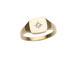 4041633002364 - Goldring FIRETTI Schmuck Geschenk Gold 333 Siegelring Stern teilw rhodiniert Fingerringe Gr 16 003 ct P2 = erkennbare Einschlüsse Gelbgold 333-Diamanten 2 mm weiß (gelbgoldfarben silberfarben weiß) Damen Fingerringe mit Brillant