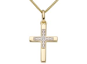 4041633003149 - Ketten-Anhänger FIRETTI Schmuck Geschenk Gold 333 Halsschmuck Anhänger für Halskette Kreuz Schmuckanhänger Gr 0008 ct P2 = erkennbare Einschlüsse Gelbgold 333-Diamanten 055 g weiß (gelbgoldfarben silberfarben weiß w=weiß) Damen Anhänger mit Brillant