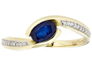 4041633034587 - Goldring FIRETTI Schmuck Geschenk Gold 333 Damenring Edelstein Farbstein Fingerringe Gr 17 002 ct P2 = erkennbare Einschlüsse Gelbgold 333-Diamanten 15 mm blau (gelbgoldfarben weißgoldfarben blau blau) Damen Fingerringe mit Saphir - Brillanten