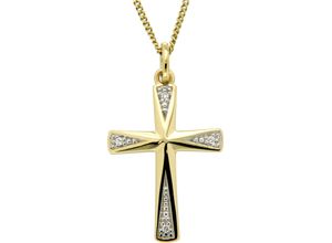 4041633034914 - Kreuz-Anhänger FIRETTI Schmuck Geschenk Gold 333 Halsschmuck Anhänger für Halskette Kreuz Schmuckanhänger Gr 0015 ct P2 = erkennbare Einschlüsse Gelbgold 333-Diamanten 07 g goldfarben (gelbgoldfarben weißgoldfarben w=weiß) Damen Anhänger mit Brillanten