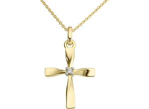 4041633114845 - Kreuz-Anhänger FIRETTI Schmuck Geschenk Gold 333 Halsschmuck Anhänger für Kette Kreuz Schmuckanhänger Gr 001 ct Gelbgold 333-Diamanten 04 g goldfarben (gelbgoldfarben weißgoldfarben w=weiß) Damen Anhänger mit Diamant