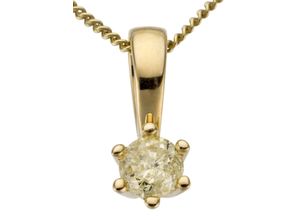 4041633993228 - Ketten-Anhänger FIRETTI Schmuck Geschenk Gold 750 Halsschmuck Anhänger Halskette Solitär Schmuckanhänger Gr 02 ct P2 = erkennbare Einschlüsse Gelbgold 585-Diamanten 06 g gelb (gelbgoldfarben gw=getöntes weiß) Damen Anhänger mit Brillant in Krappenfassung