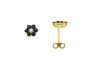 4041633995864 - Paar Ohrstecker FIRETTI Schmuck Geschenk Gold 333 Ohrschmuck Farbstein Edelstein Blume Saphir Ohrringe Gr P2 = erkennbare Einschlüsse Gelbgold 333-Diamanten weiß (gelbgoldfarben blau weiß blau) Damen Ohrstecker mit Saphir - Brillant