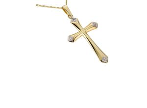 4041633998421 - Ketten-Anhänger FIRETTI Schmuck Geschenk Gold 333 Halsschmuck Anhänger für Halskette Kreuz Schmuckanhänger Gr 0005 ct P2 = erkennbare Einschlüsse Gelbgold 333-Diamanten 16 g weiß (gelbgoldfarben silberfarben weiß w=weiß) Damen Anhänger