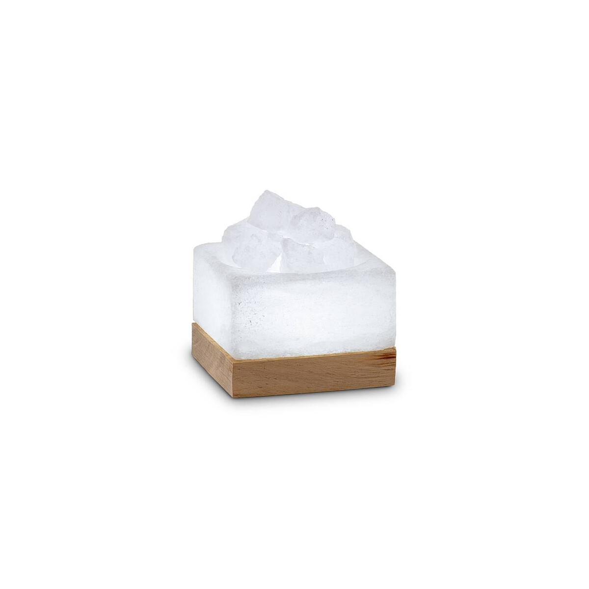 4041678006570 - USB Salzschale PETITE KUBUS White Line mit Salzkristallen mit Holzsockel ca 8 x 8 x 4 cm