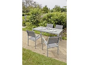 4041908082176 - Garten Stapel Stuhl grau Veranda Textil Arm Lehne anthrazit Aluminium Terrasse