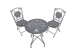 4041908099976 - 3tlg Landhaus Bistro Set Balkon Terrasse Metall antik Shabby grau Sitzgruppe