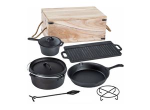 4041908117069 - 7tlg Dutch Oven Set Gusseisen Guss Topfset Topf Pfanne Camping Grill Platte BBQ