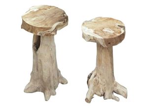 4041908121950 - Barhocker Surga Wurzelteak natur 2er-Set ø 40 x ø 40 x 76 cm - Garden Pleasure