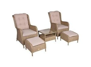 4041908123107 - 5-tlg Polyrattan Sessel Set VALENCIA Sitzgruppe Garten Gruppe Hocker Tisch