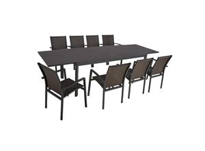 4041908125323 - 9tlg Alu Tischgruppe NEREA Set Garten Sitzgruppe Outdoor Schwarz Metall Möbel