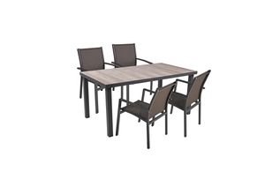 4041908125378 - 5tlg Tischgruppe RANA Set Garten Sitzgruppe Outdoor Grau Metall Polster Möbel