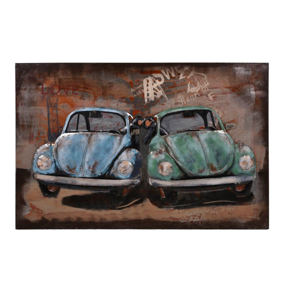 4041908127556 - & Vertriebs GmbH & Co KG - 3D Metallbild blaue Autos mit Pärchen 4041908127556 - & Vertriebs GmbH & Co KG - 3D Metallbild blaue Autos mit Pärchen