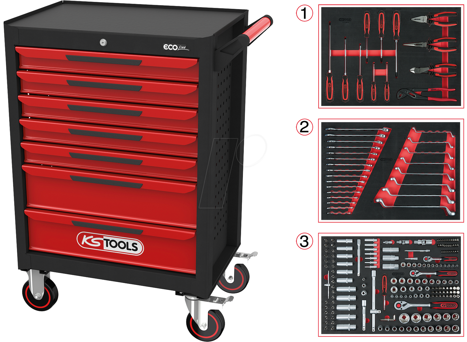 4042146824580 - KS TOOLS ECOline SCHWARZ ROT Werkstattwagen mit 7 Schubladen und 215 Premium-Werkzeugen ( 8977215 )