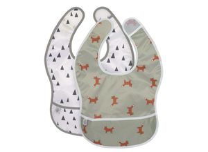 4042183428482 - Baby Lätzchen-Set mit Auffangtasche „Little Forest“ LÄSSIG weiß olivgrün