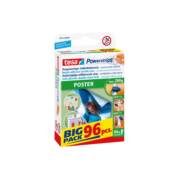 4042448018632 - tesa Powerstrips POSTER Big Pack - Doppelseitige Klebestreifen für Poster und Plakate - Selbstklebend und spurlos wieder ablösbar - Bis zu 200 g