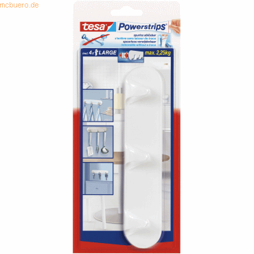 4042448136107 - Global Headquarters-tesa Se - Tesa Selbstklebende Hakenleiste Weiß mit 4 x Powerstrips Large 4042448136107 - Global Headquarters-tesa Se - Tesa Selbstklebende Hakenleiste Weiß mit 4 x Powerstrips Large