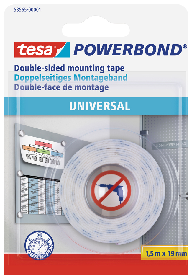 4042448280596 - Universal 58565-00001-00 Montageband ® Powerbond Weiß (l x b) 15 m x 19 mm 1 St - Tesa