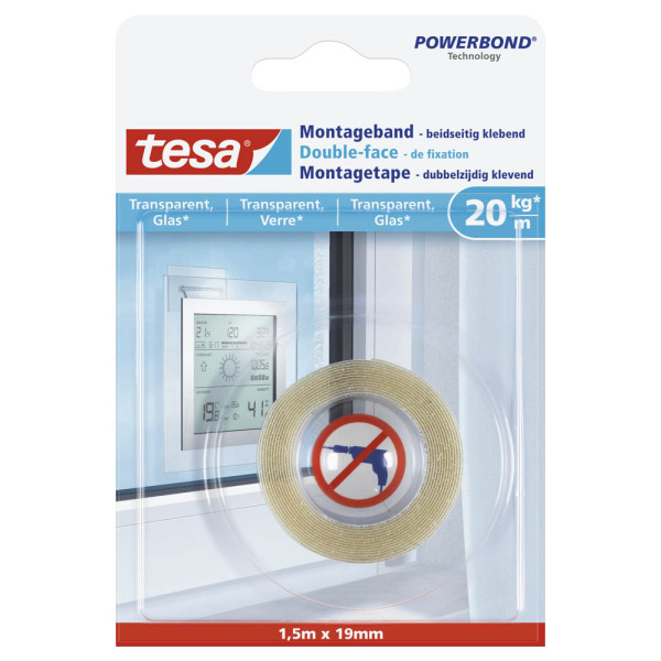 4042448340283 - Glass 77740-00000-00 Montageband ® Powerbond Transparent (l x b) 15 m x 19 mm 1 St - Tesa