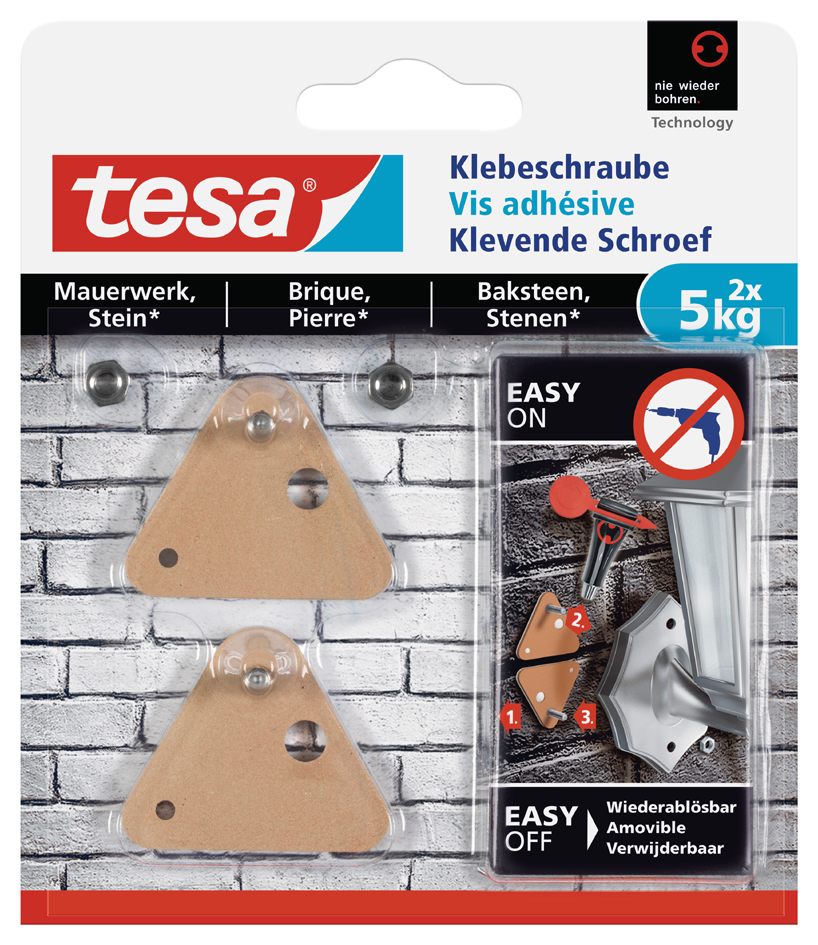 4042448340689 - Klebeschraube tesa® für Mauerwerk & Stein im Innen- & Außenbereich Haftkraft bis 5 kg ablösbar dreieckig 2 Stück