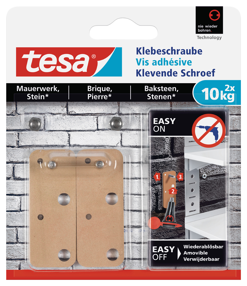 4042448340726 - Klebeschraube tesa® für Mauerwerk & Stein im Innen- & Außenbereich Haftkraft bis 10 kg ablösbar viereckig 2 Stück