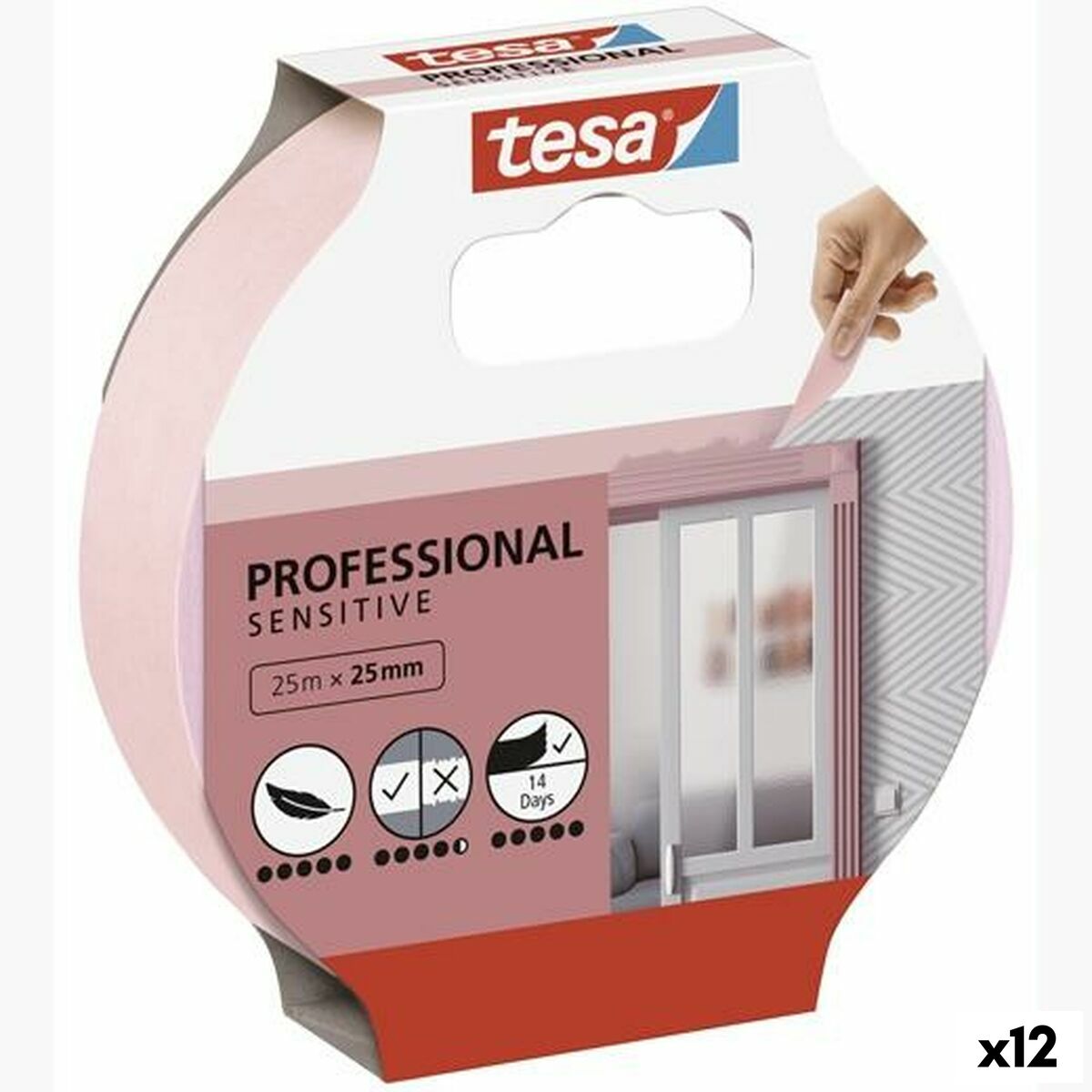 4042448358912 - Klebeband TESA Professional Sensitive Maler Rosa 12 Stück 25 mm x 50 m