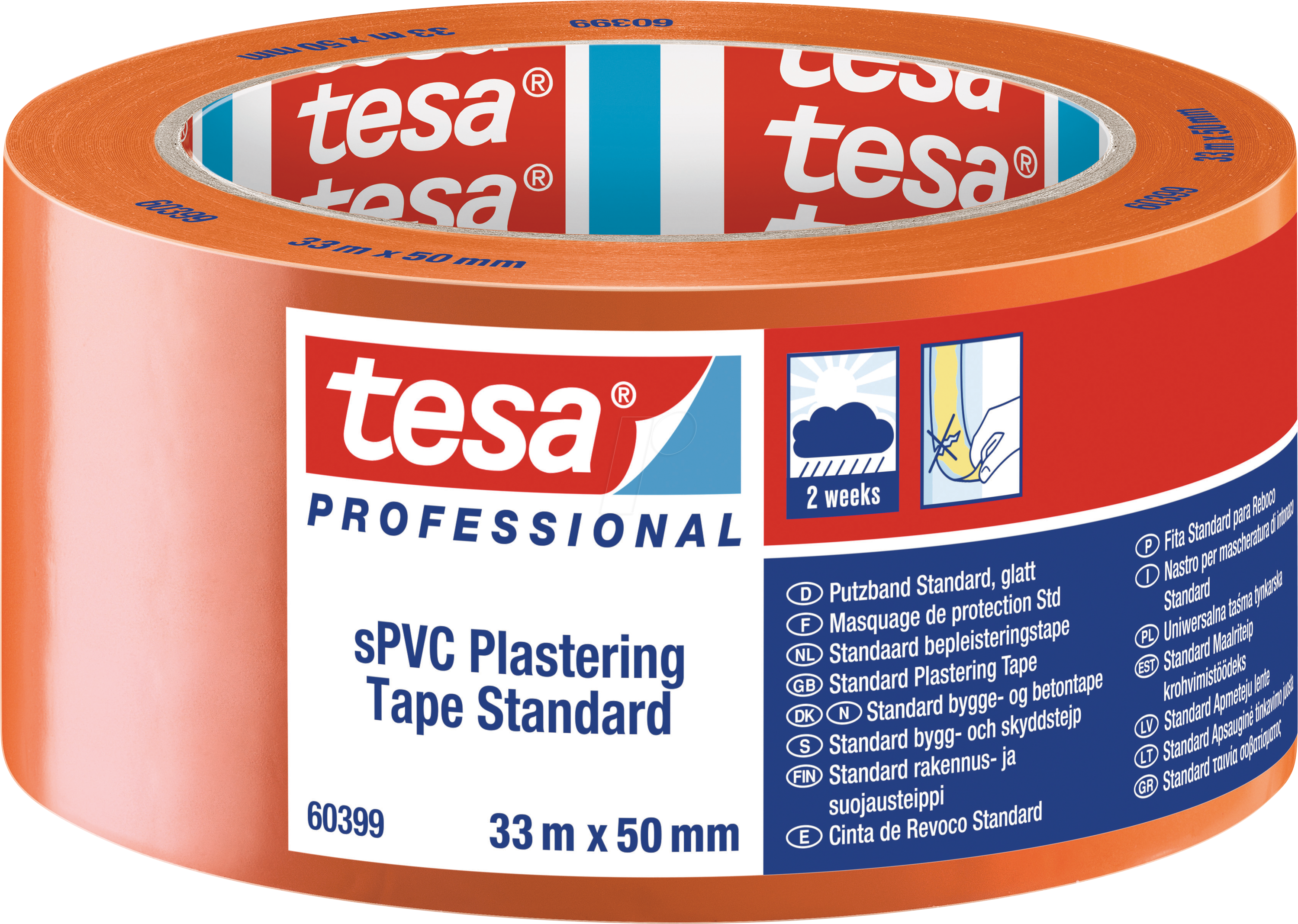 4042448429865 - TESA 60399 - Putzband sPVC Standard glatt 33 m x 50 mm orange