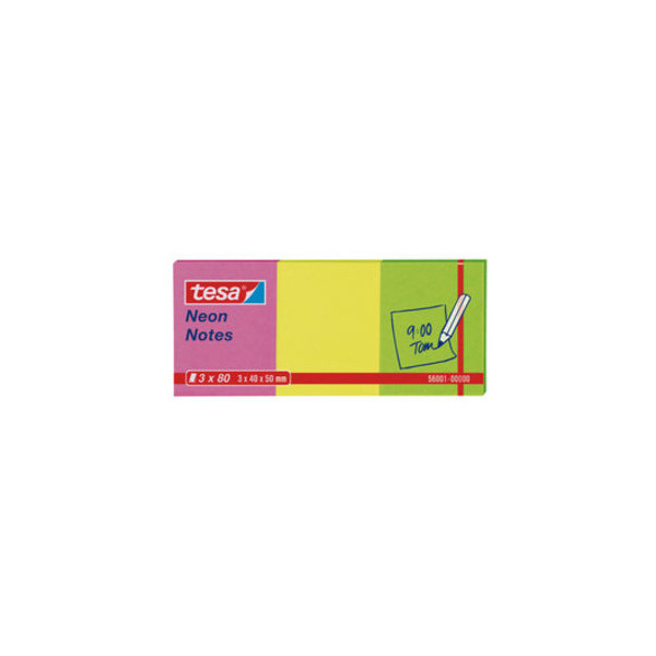 4042448812483 - 4 x Haftnotizen tesa Neon Notes 40x50mm 3x80 Blatt pink gelb grün