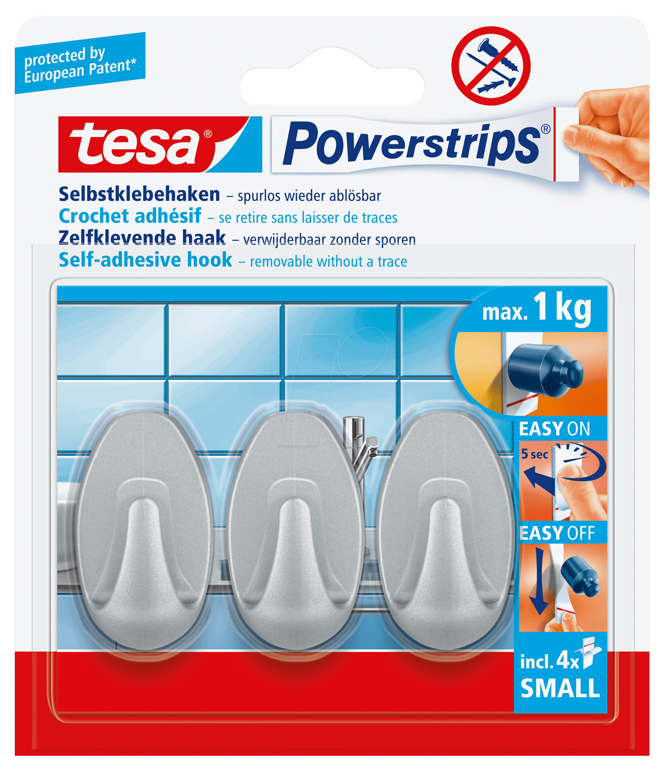 4042448904010 - Powerstrips haken small oval - selbstklebender wandhaken für glas kacheln holz kunststoff und andere untergründe - matt- - Tesa