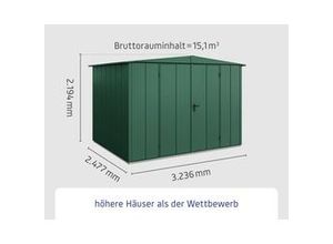 4042533295504 - Hörmann Ecostar - Metall-Gerätehaus Elegant mit Satteldach Typ 3 238 x 303 cm moosgrün 72 m² 2-flüglige Tür