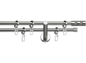 4042627048696 - Gardinenstange INDEKO Teneriffa Gr 4 silber (edelstahlfarben silberfarben) L240cm Ø12mm Stahl Gardinenstangen Komplett-Set inkl Ringen und Montagematerial