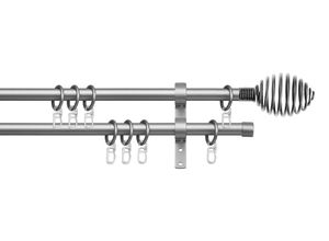 4042627052372 - Gardinenstange INDEKO Pisa Gardinenstangen Gr L 240cm Ø 16mm 2 läufig silberfarben Komplett-Set inkl Ringen und Montagematerial