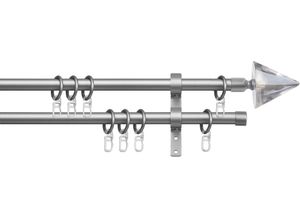 4042627052808 - Gardinenstange INDEKO Kegel Glas klar Gardinenstangen Gr L 200cm Ø 16mm 2 läufig silberfarben (silberfarben chromfarben) Komplett-Set inkl Ringen und Montagematerial