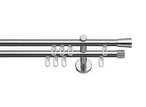 4042627330708 - Gardinenstange INDEKO Arosa Gardinenstangen Gr L 110 cm Ø 16 mm 2 läufig silberfarben (edelstahlfarben) Gardinenstangen nach Maß Innenlauf Komplett-Set inkl Gleitern und Montagematerial