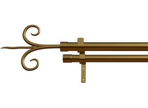 4042627454916 - Gardinenstange INDEKO Pienza grau (messingfarben) Gardinenstangen L 240cm Ø 16mm 2 läufig Eisen L240cm