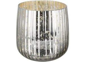 4042911153525 - Windlicht FINK DARCY silber (antik silberfarben) H18cm Ø18cm Glas Kerzenhalter Kerzenhalter aus Glas mit Rillen Höhe ca 18 cm x Ø 18 cm 4042911153525 - Windlicht FINK DARCY silber (antik silberfarben) H18cm Ø18cm Glas Kerzenhalter Kerzenhalter aus Glas mit Rillen Höhe ca 18 cm x Ø 18 cm